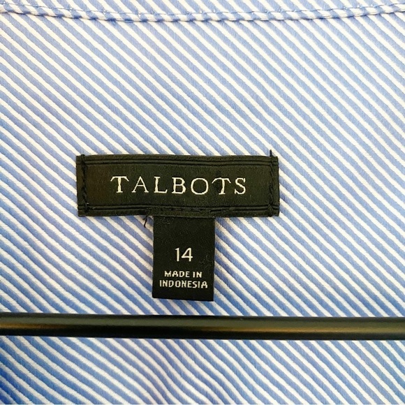 TALBOTS Blue Pinstripe Pearl Button Up Blouse NWOT Career - Picture 6 of 8
